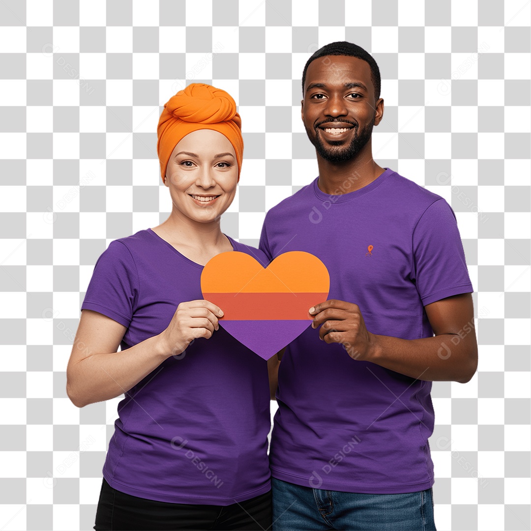Casal de Roxo e Laranja Mês de Conscientização PNG Transparente