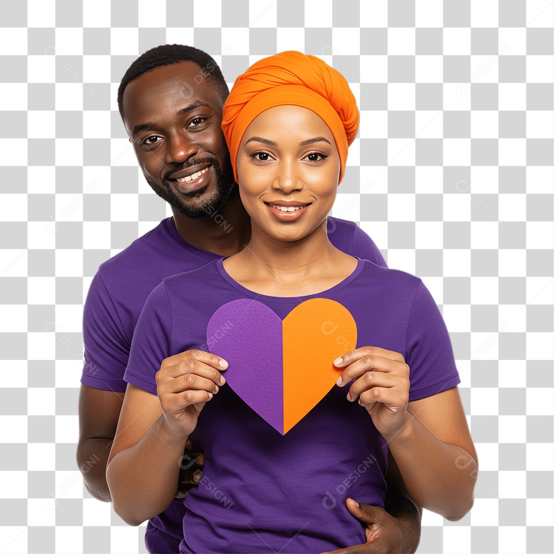 Casal de Roxo e Laranja Mês de Conscientização PNG Transparente