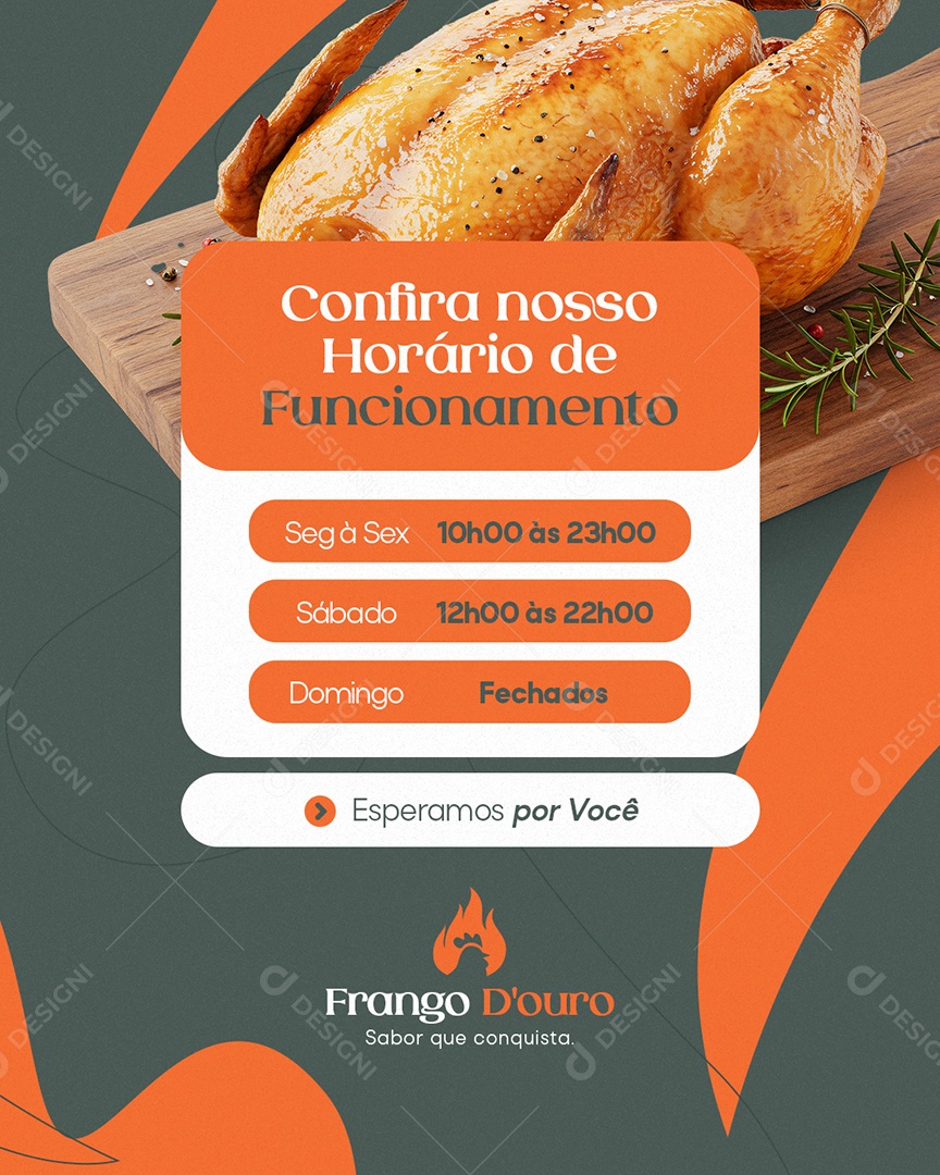 Rotisserie Confira Nosso Horário de Funcionamento Social Media PSD Editável