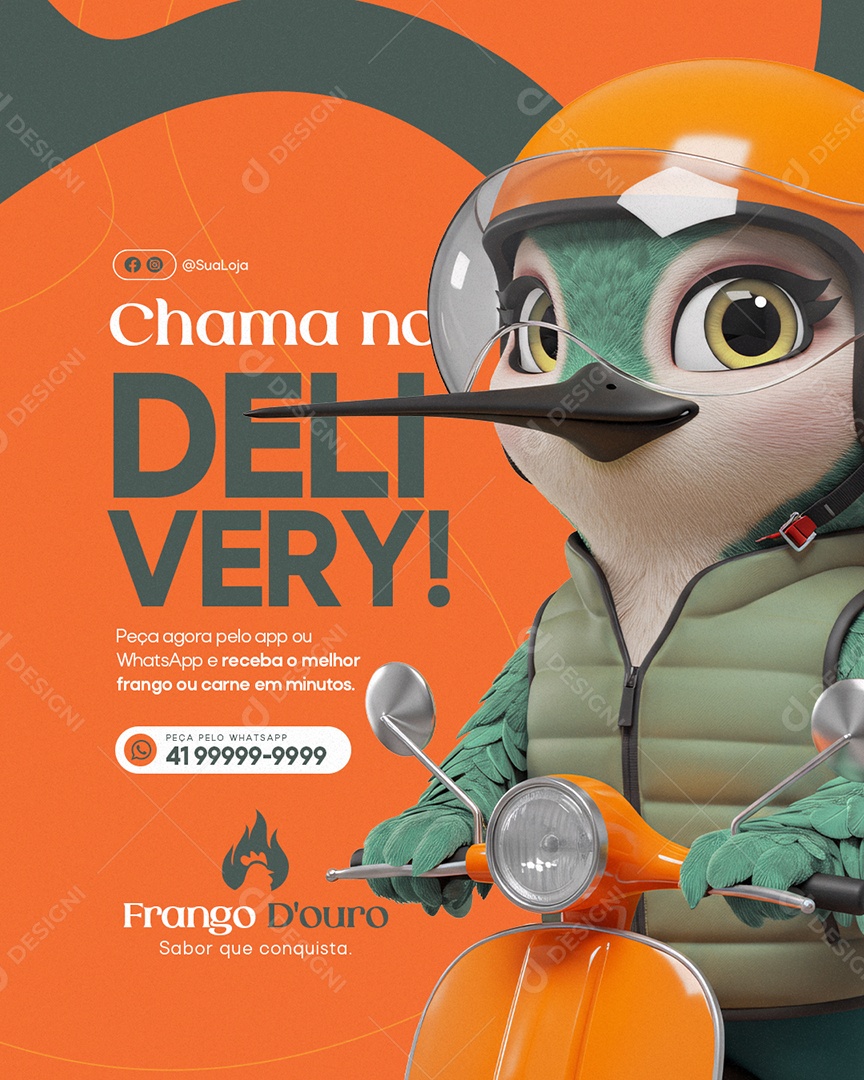 Rotisserie Chama no Delivery Social Media PSD Editável