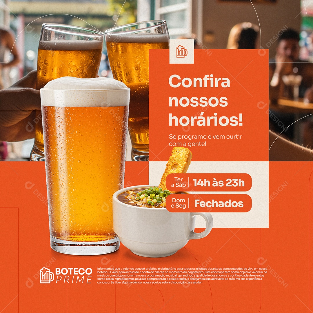 Boteco Confira Nossos Horários Social Media PSD Editável
