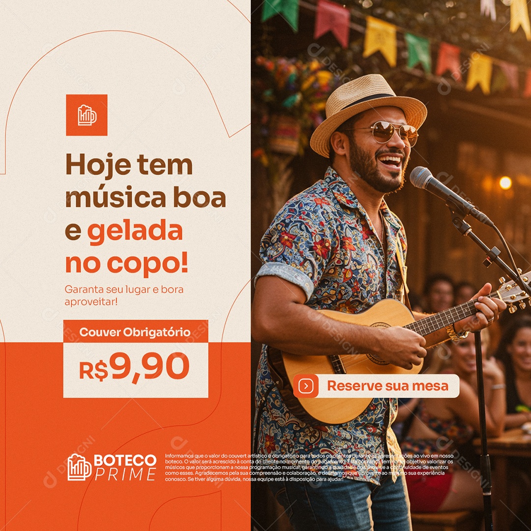 Boteco Hoje tem Musica Boa e Gelada no Copo Social Media PSD Editável