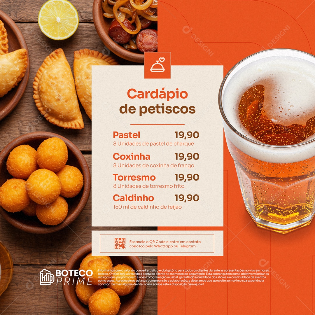 Boteco Petisco Cardápio de Petiscos Social Media PSD Editável