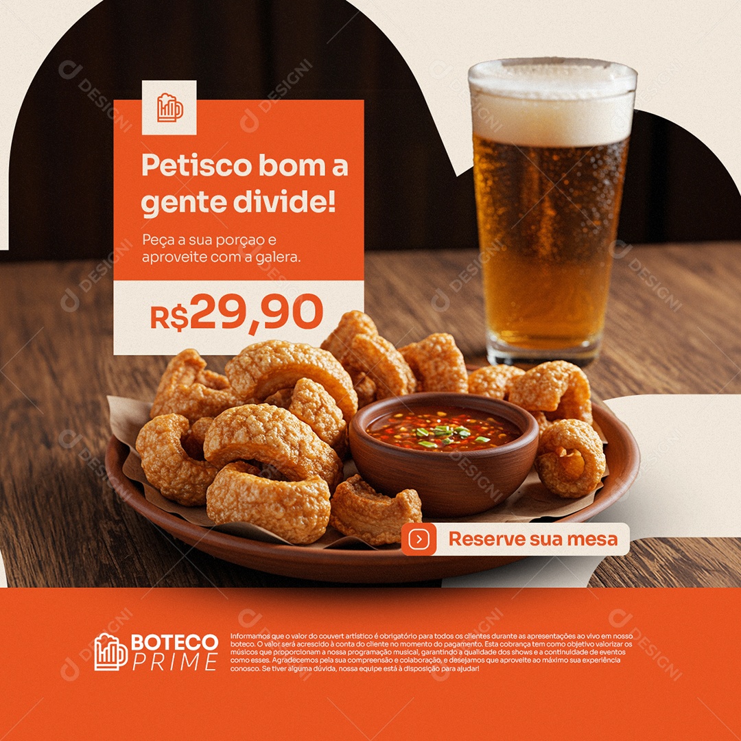 Boteco Petisco Bom a Gente Divide Social Media PSD Editável