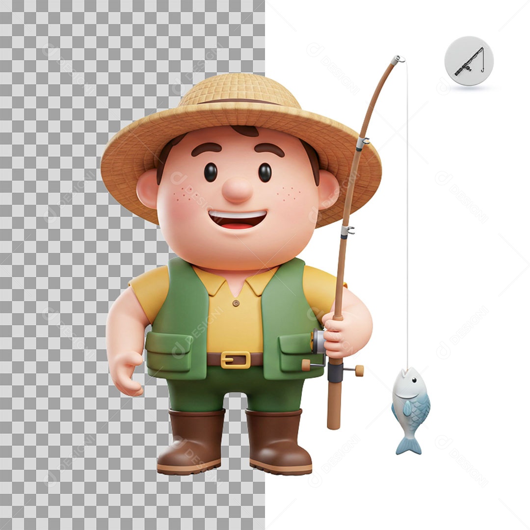 Personagem 3D Pescador para Composição PSD