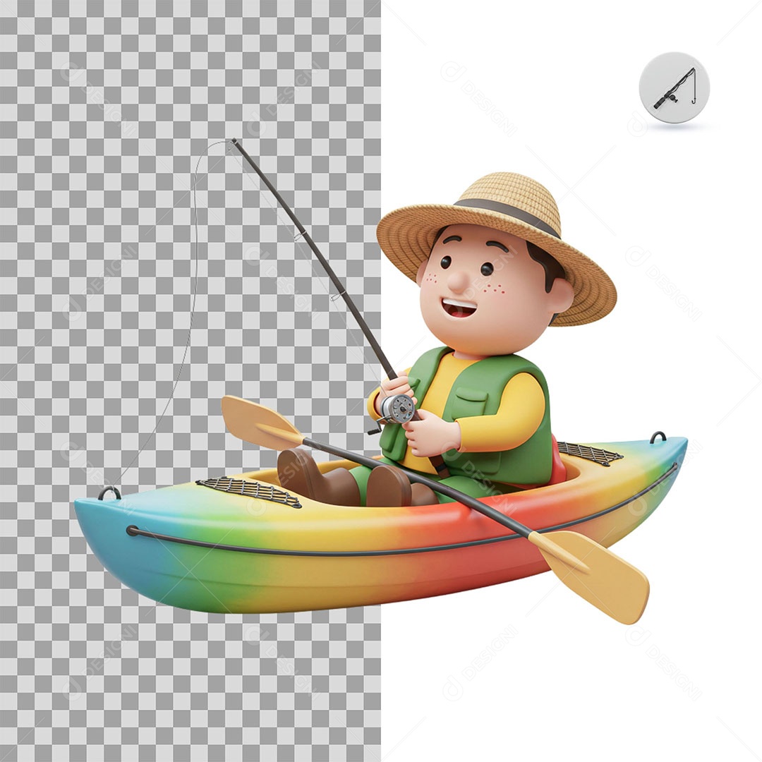 Personagem 3D Pescador para Composição PSD
