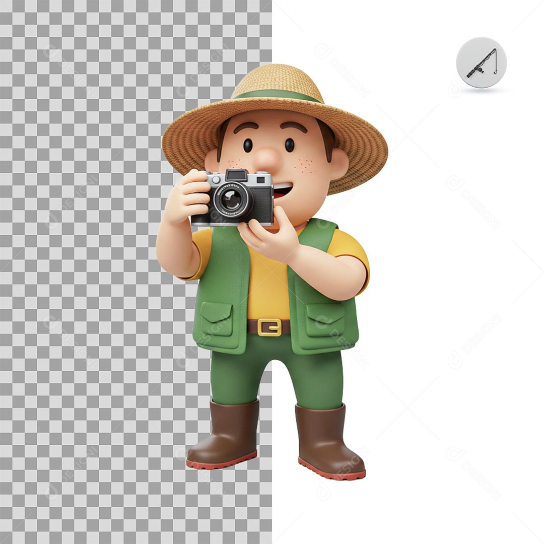 Personagem 3D Pescador para Composição PSD