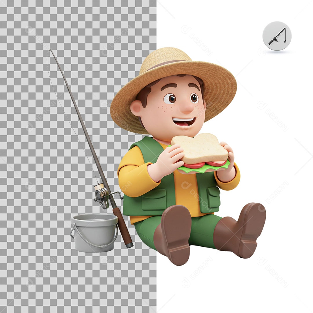 Personagem 3D Pescador para Composição PSD