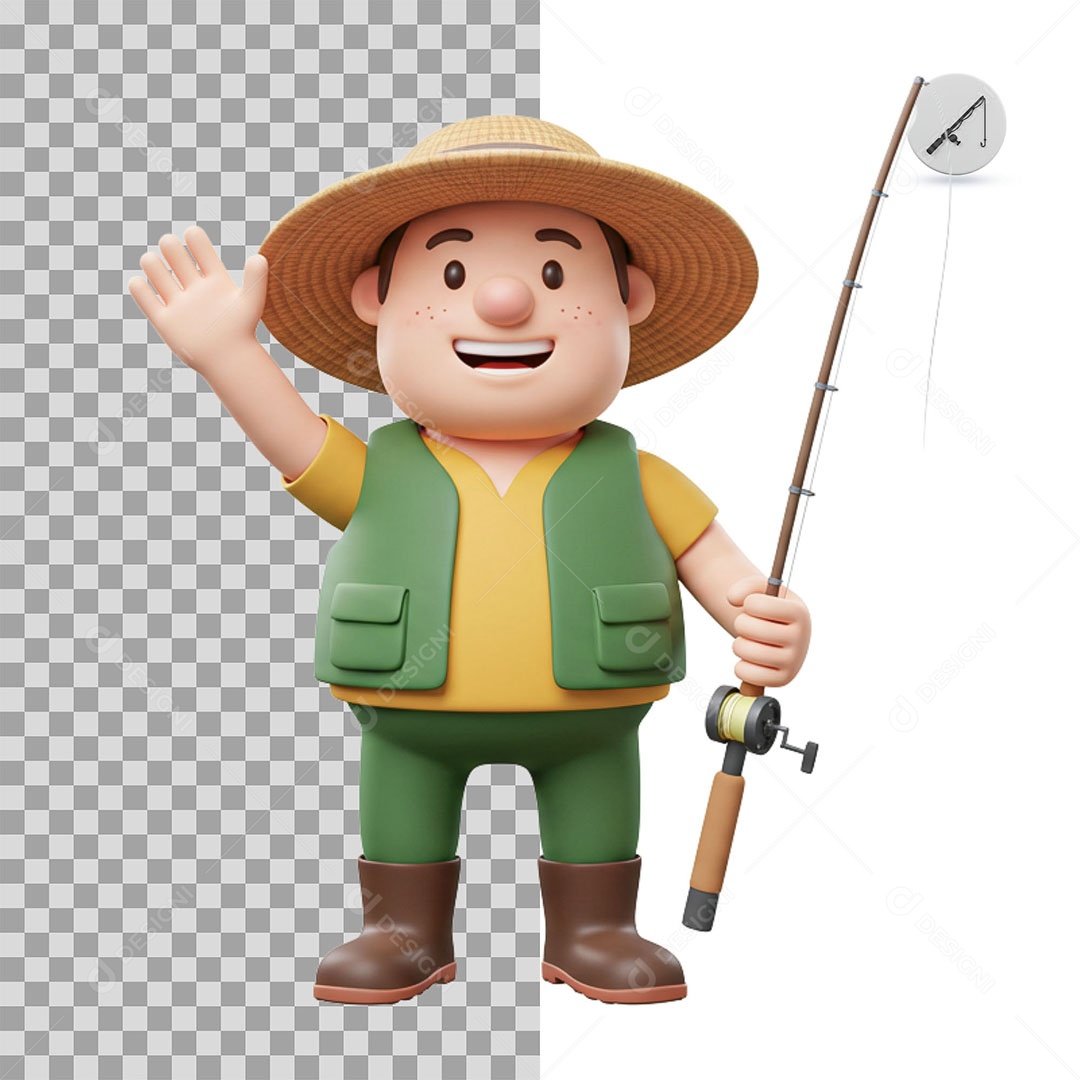Personagem 3D Pescador para Composição PSD