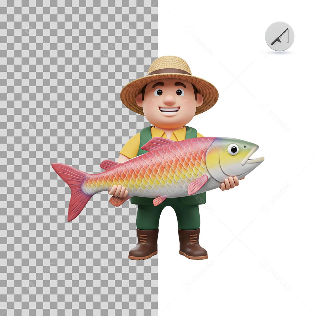 Personagem 3D Pescador para Composição PSD