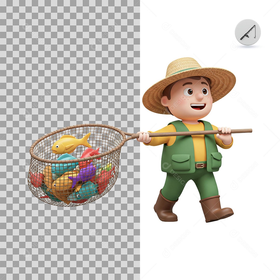 Personagem 3D Pescador para Composição PSD