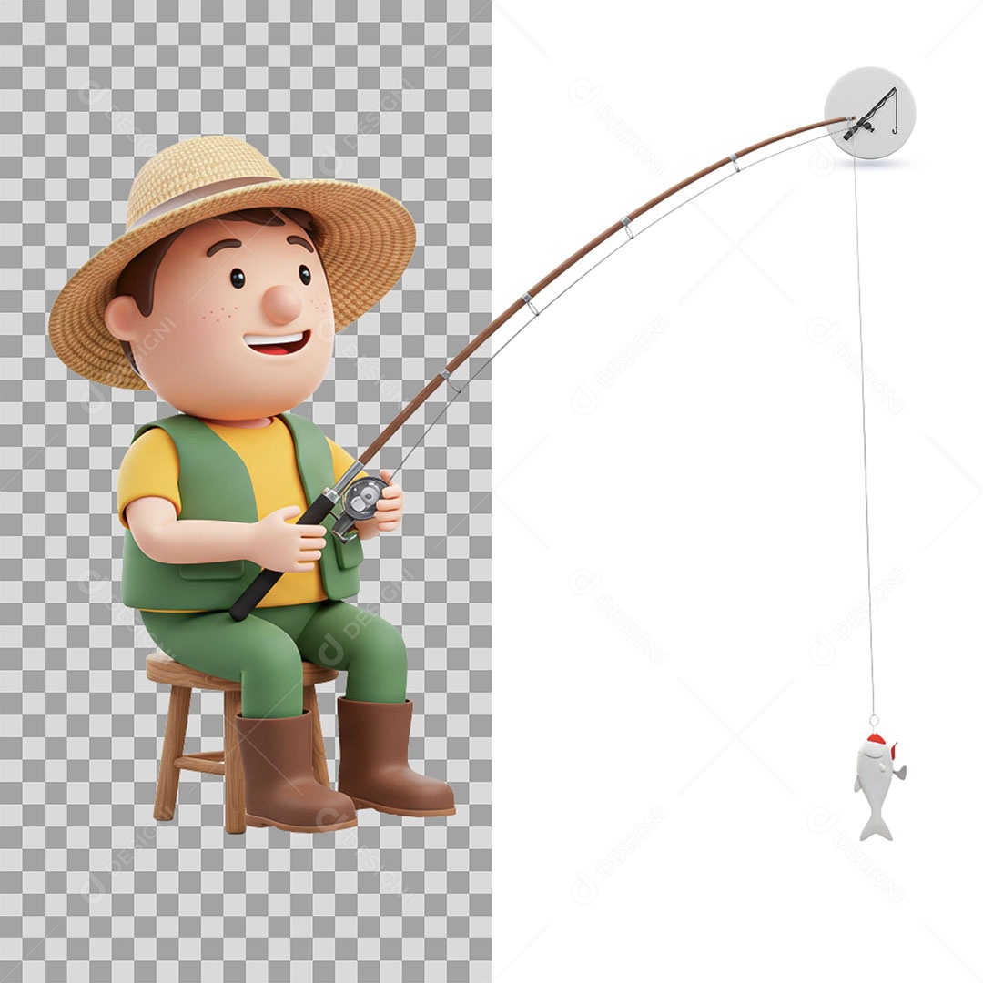 Personagem 3D Pescador para Composição PSD