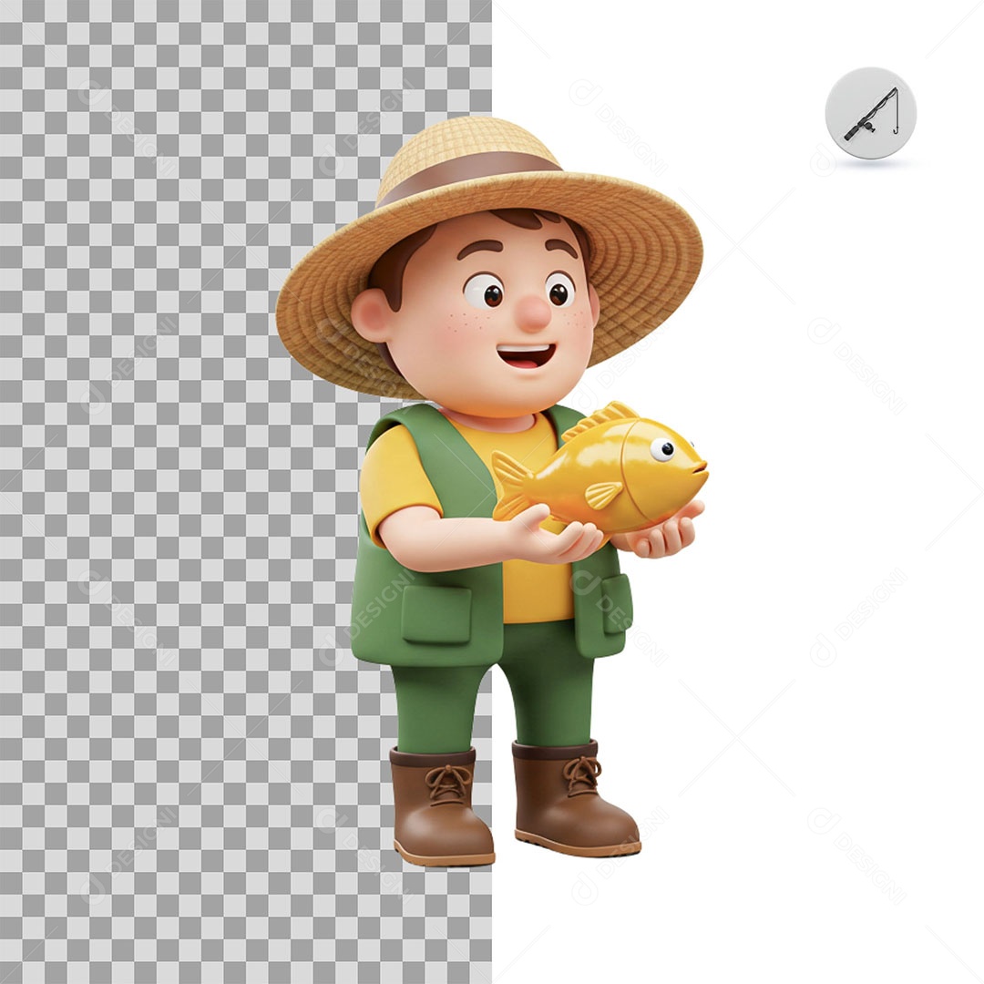 Personagem 3D Pescador para Composição PSD