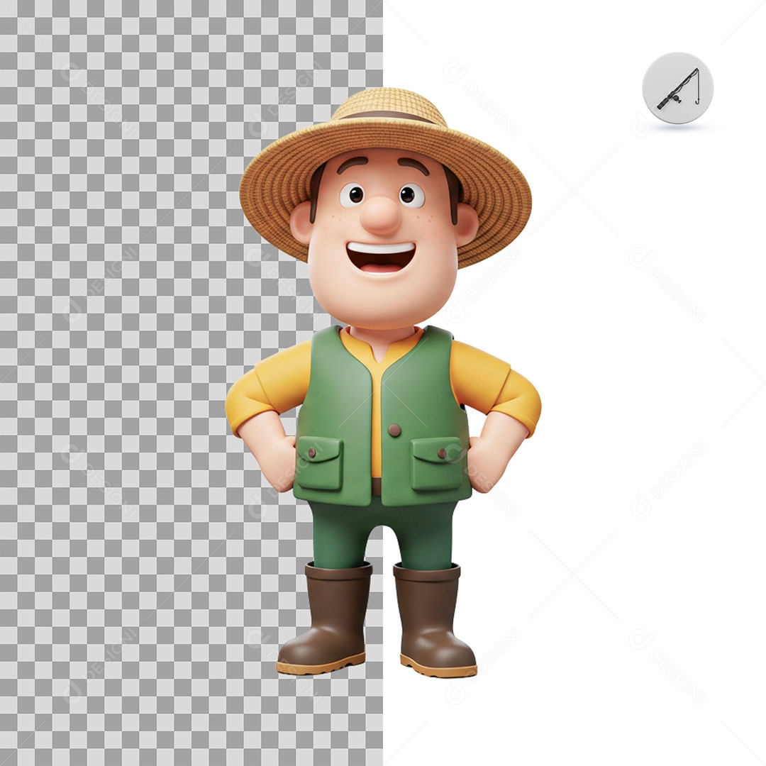 Personagem 3D Pescador para Composição PSD