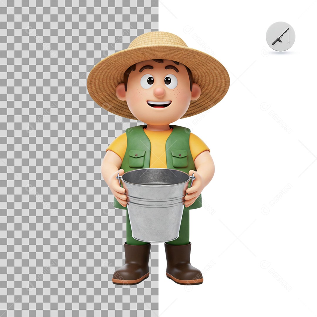 Personagem 3D Pescador para Composição PSD