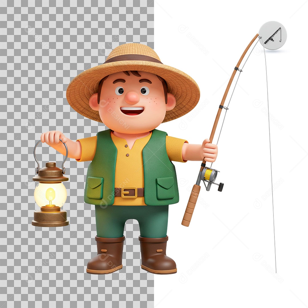 Personagem 3D Pescador para Composição PSD