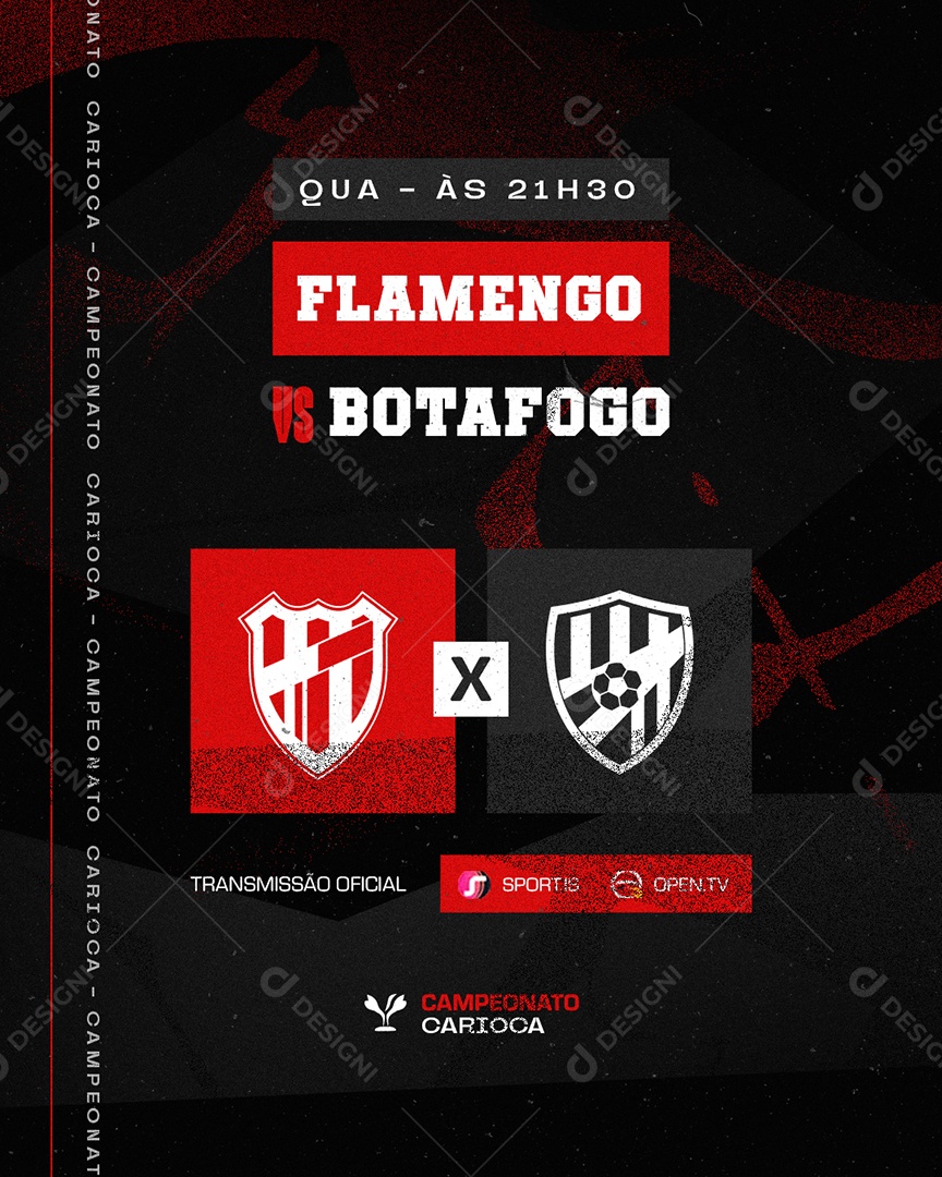 Jogo de Futebol Flamengo vcs Botafogo Campeonato Carioca Social Media PSD Editável