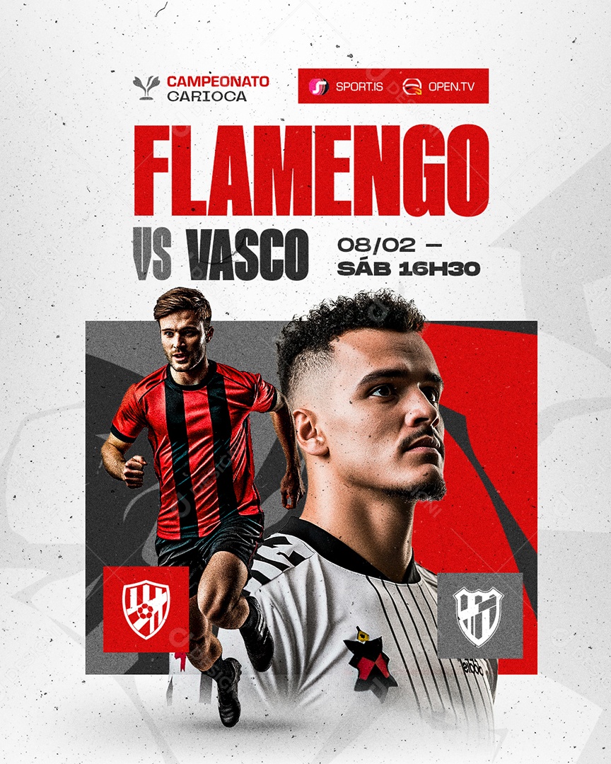 Jogo de Futebol Flamengo vs Vasco Campeonato Carioca Social Media PSD Editável