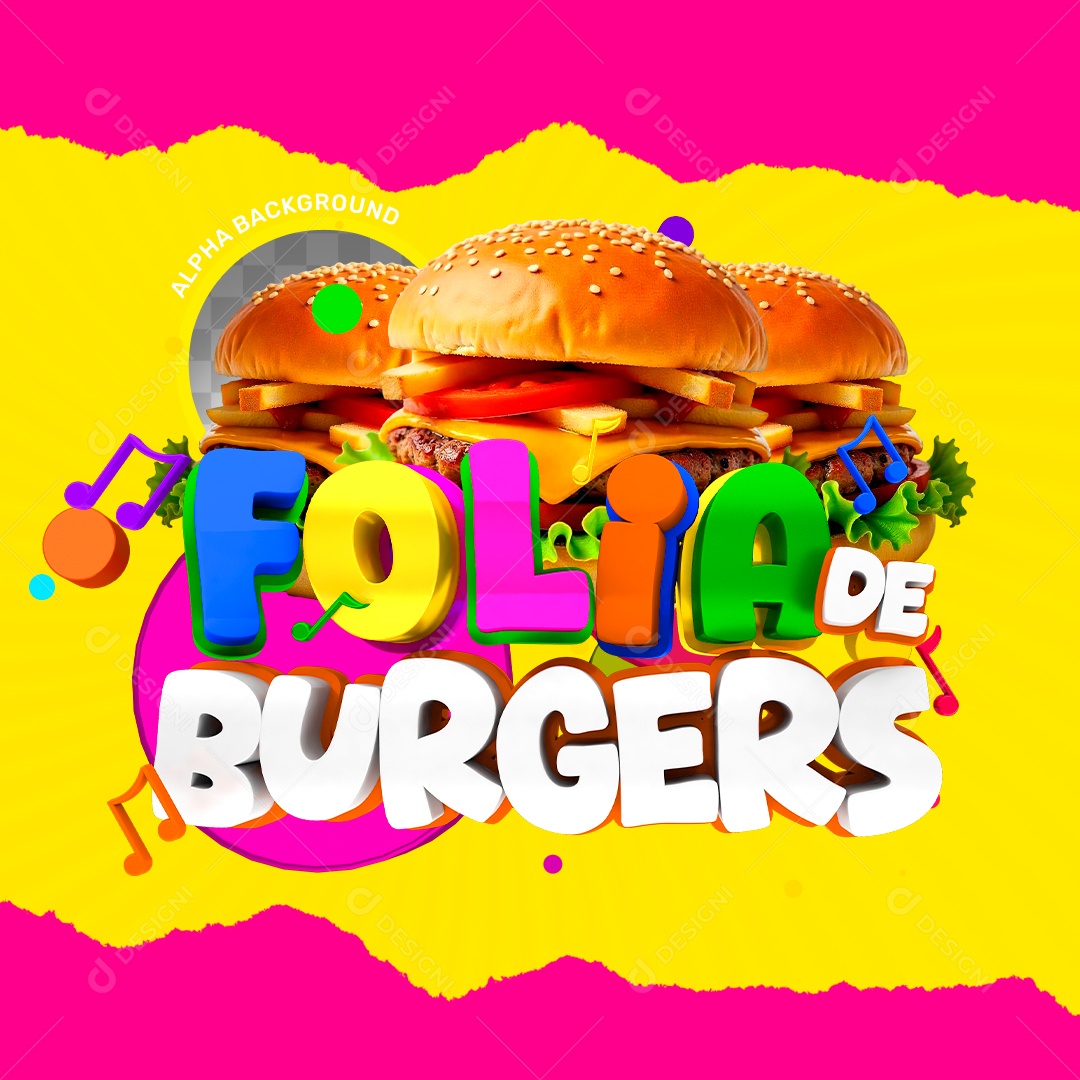 Folia de Burgers Selo 3D Pra Composição PSD