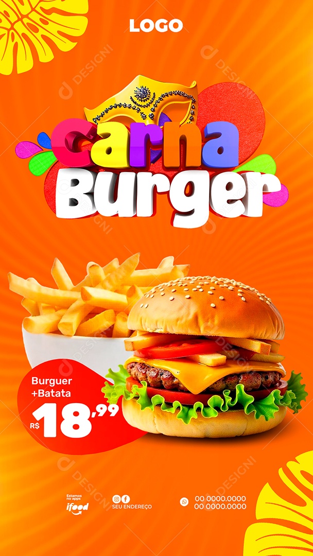 Story Carna Burger Selo 3D Pra Composição PSD