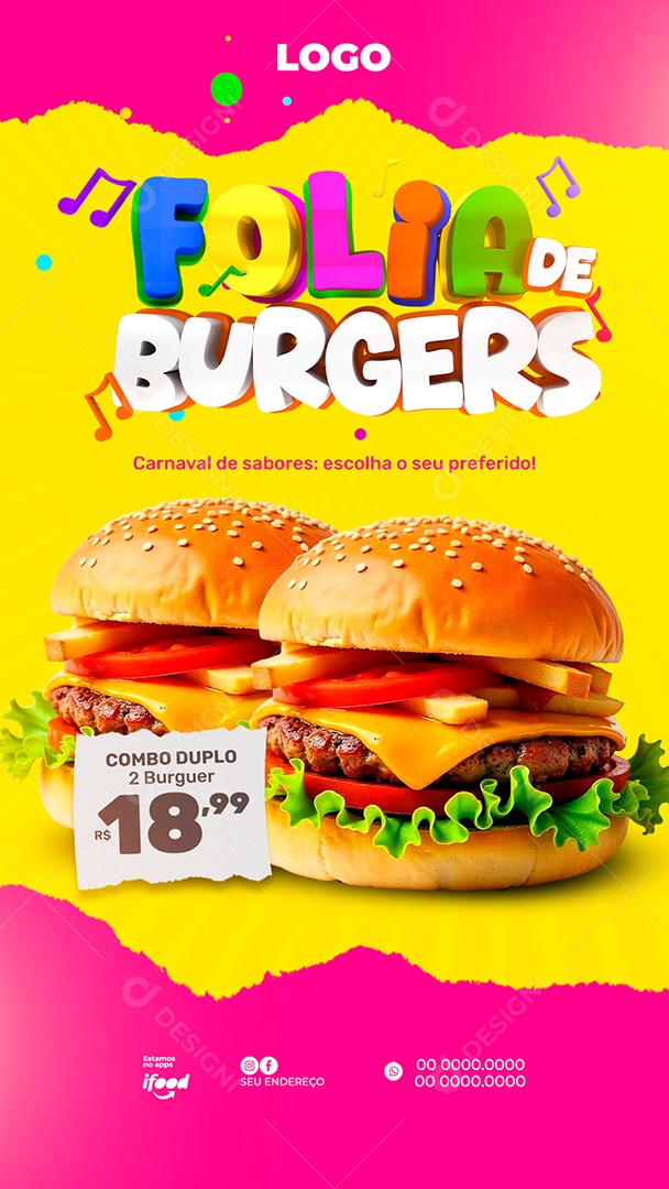 Story Folia de Burgers Selo 3D Pra Composição PSD