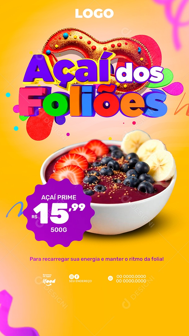 Story Açaiteria Açai doa Foliões Social Media PSD Editável