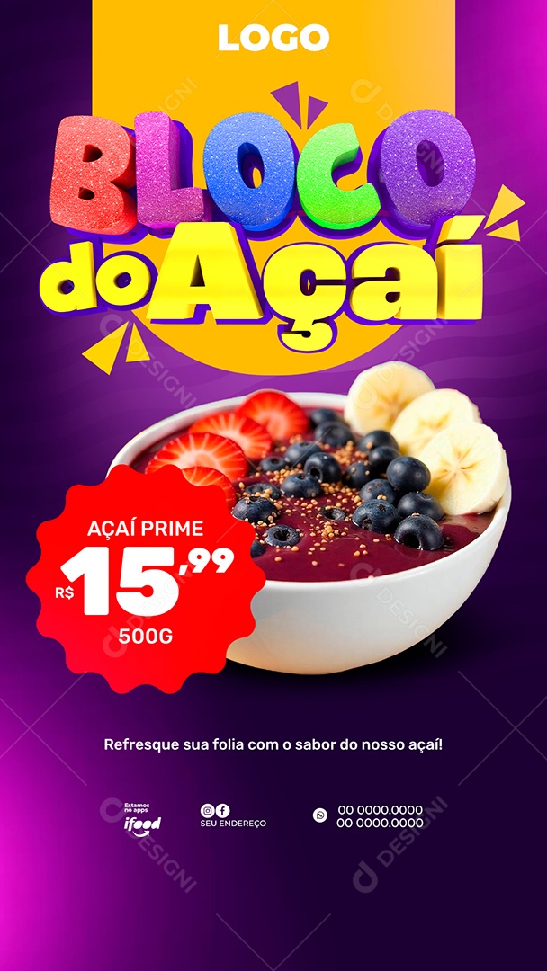 Story Açaiteria Bloco do Açai Social Media PSD Editável