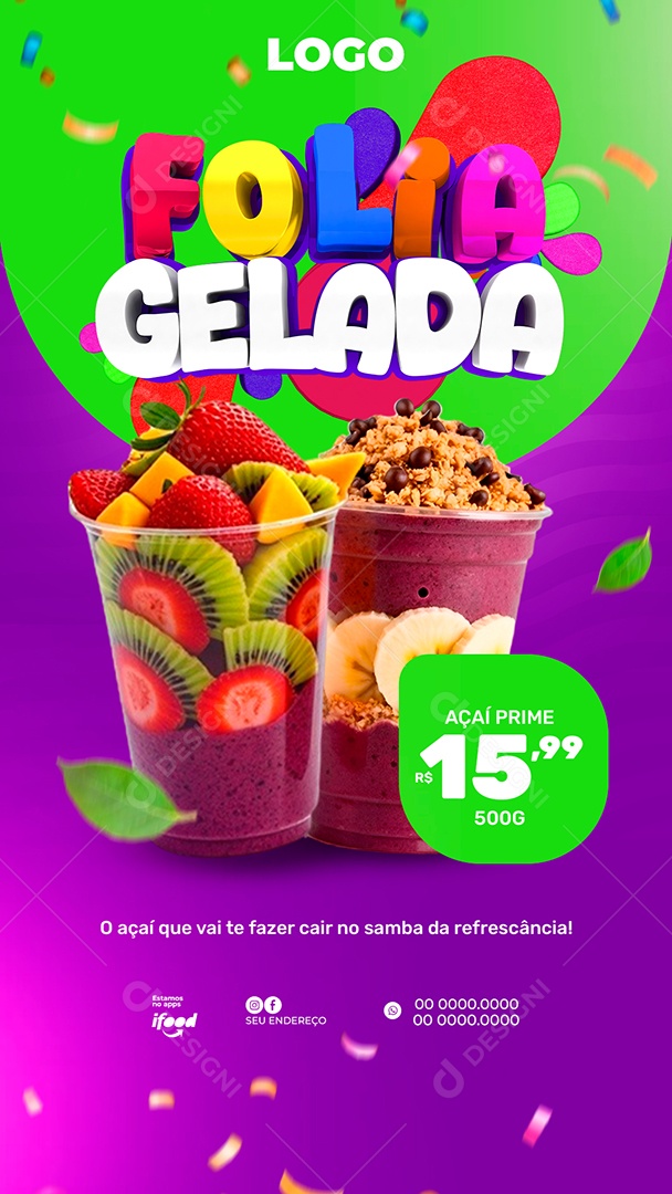 Story Açaiteria Folia Gelada Social Media PSD Editável