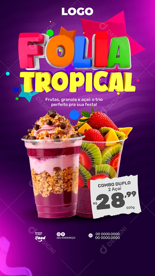 Story Açaiteria Folia Tropical Social Media PSD Editável