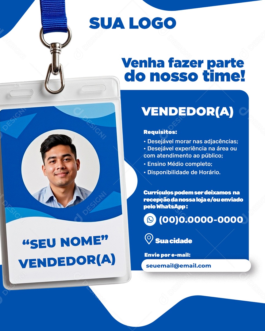 Vaga de Emprego Venha Fazer Parte do Nosso Time Social Media PSD Editável