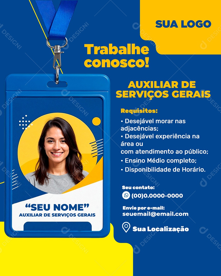 Trabalhe Conosco Auxiliarde Sierviços Gerais Social Media PSD Editável