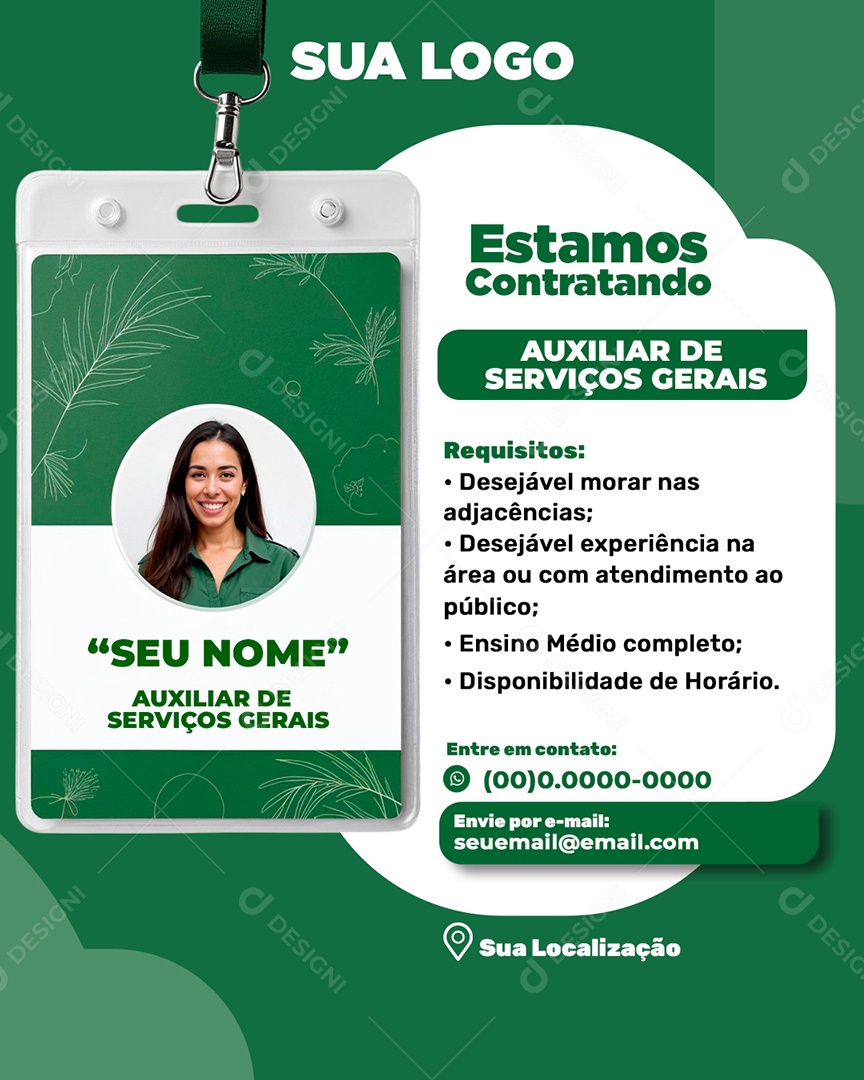 Estamos Contratando Auxiliar de Serviços Gerais Social Media PSD Editável