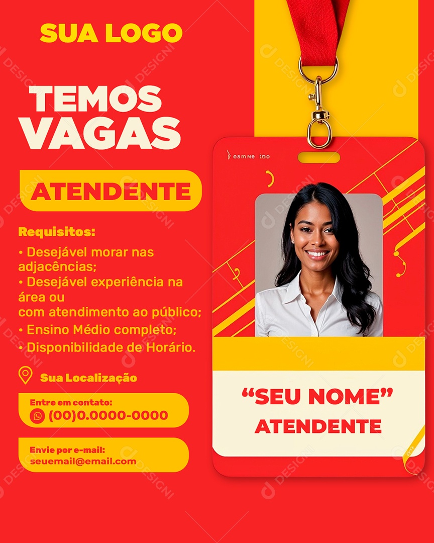 Temos Vaga Atendente Social Media PSD Editável