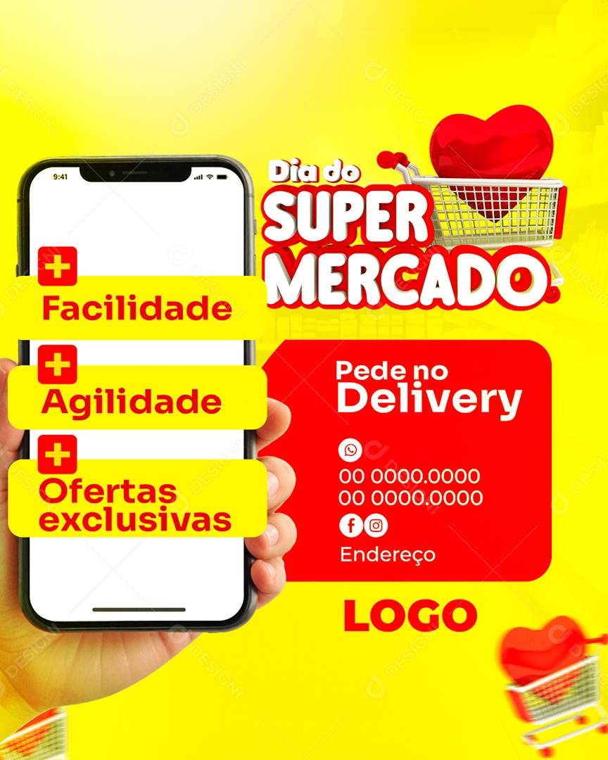 Dia do Supermercado Pede no Delivery Selo 3D Para Composição PSD Editável