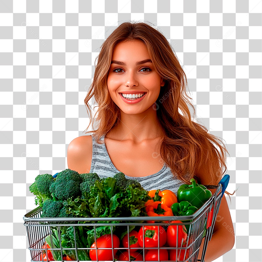Mulher Segurando Cesta de Verdura PNG Transparente