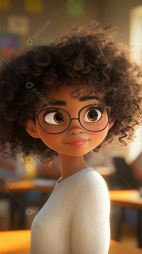 Ilustração de uma linda garotinha em sala de aula