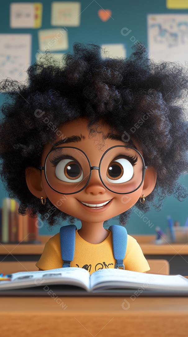 Uma mine estudante na mesa da sala de aula