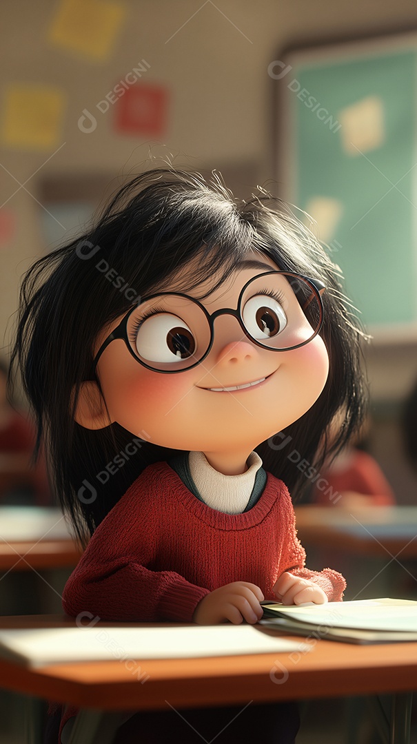 Linda menina estudiosa em uma sala de aula