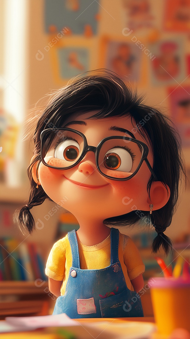 Uma ilustração de mine estudante feliz na sala de aula