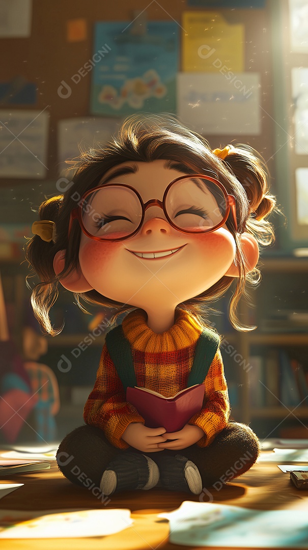 Uma ilustração perfeita de uma menina fofa na sala de aula