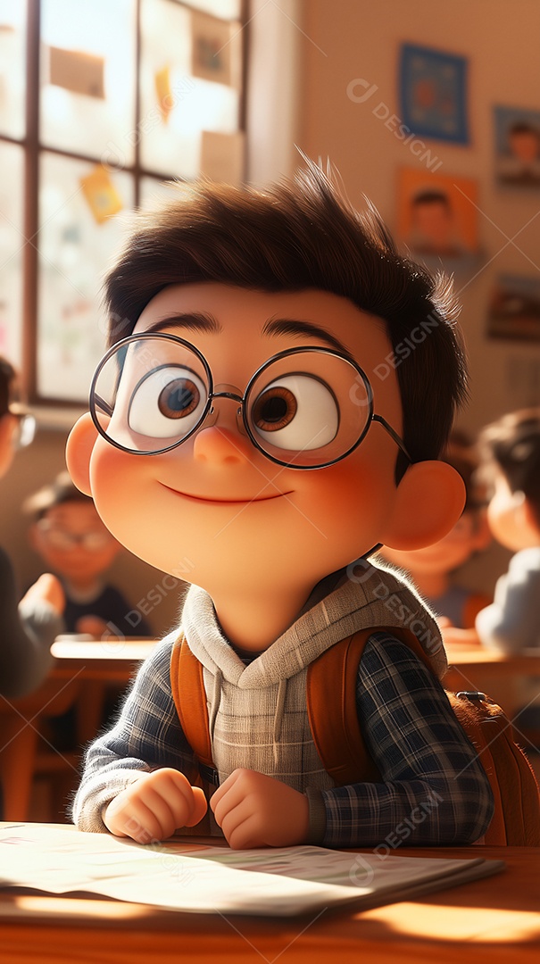 Um mine estudante usando óculos e mochila nas costas