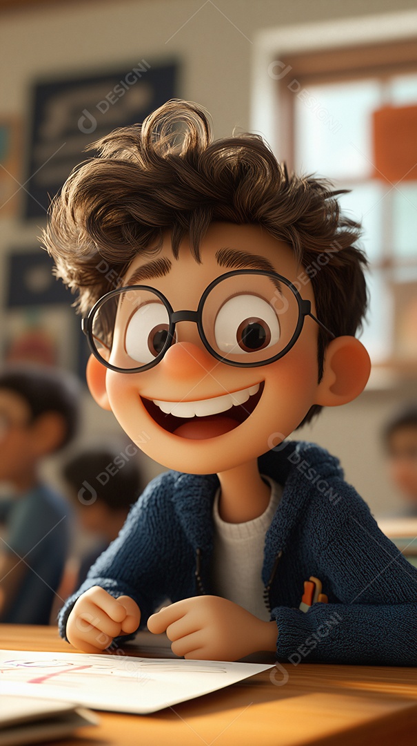 Jovem sentado na cadeira de sala de aula