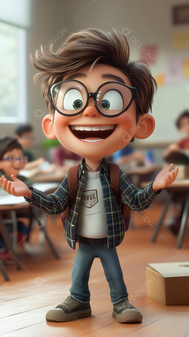 Um mine garoto estudante com mochila nas costas