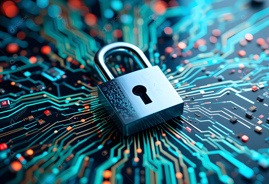 Rede digital futurista com luzes vermelhas e conexões de circuito