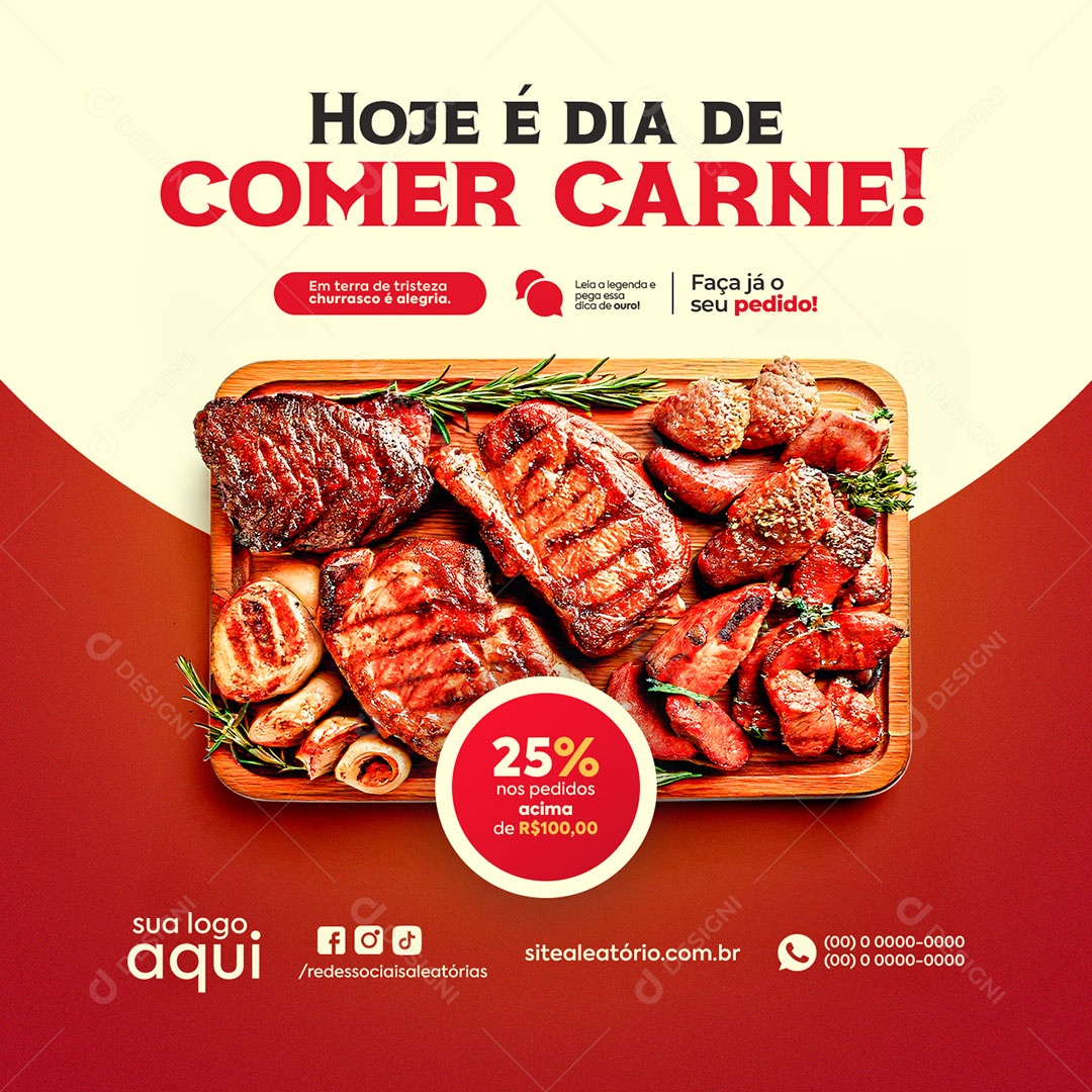 Churrascaria Hoje é Dia de Comer Carne Social Media PSD Editável