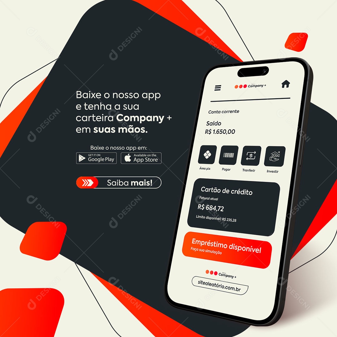 Banco Digital Baixe o Nosso App Social Media PSD Editável