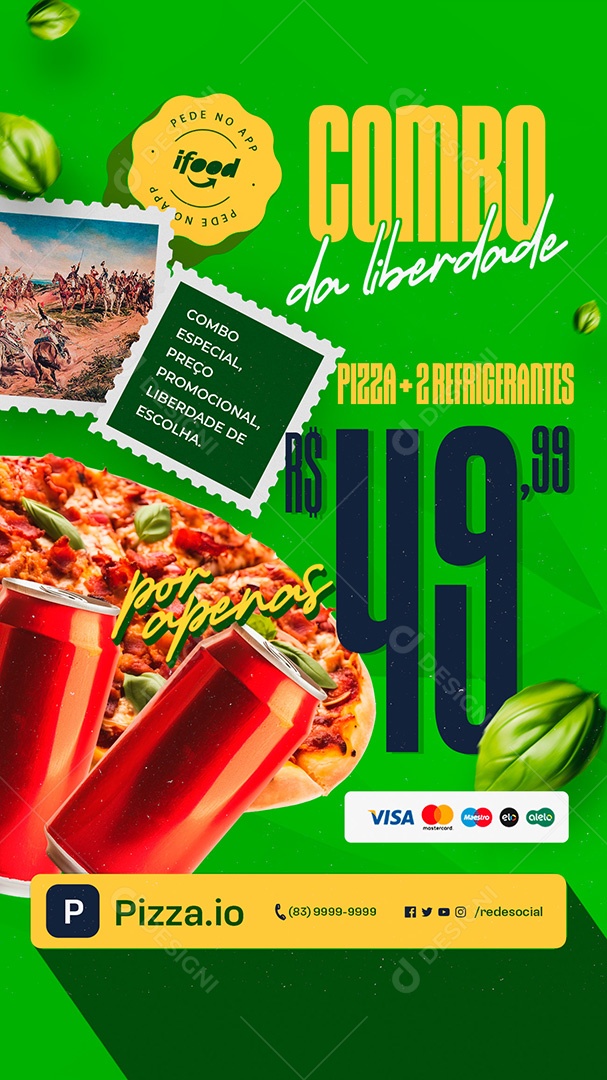 Story Pizzaria Combo da Liberdade Pizza e Refrigerante Social Media PSD Editável