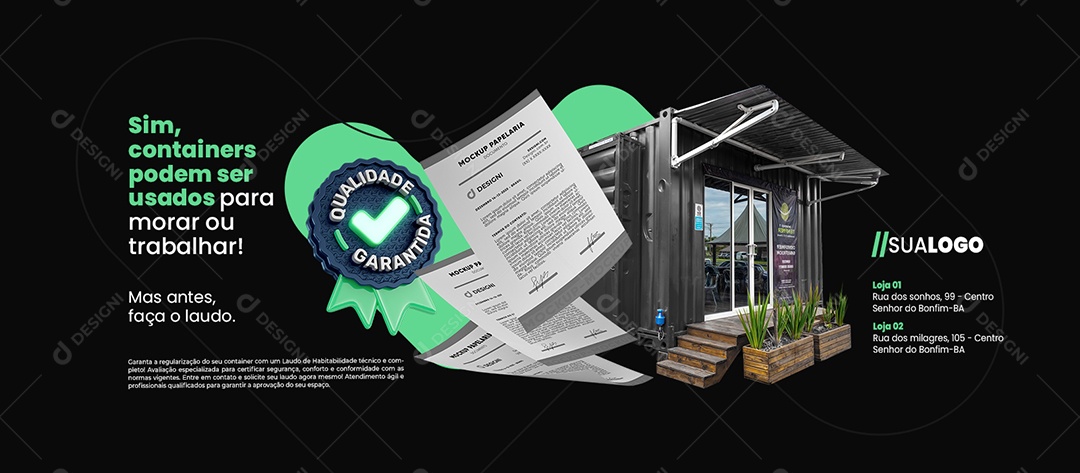 Banner Laudo de Habitalidade Qualidade Garantida Sim Containers Social Media PSD Editável