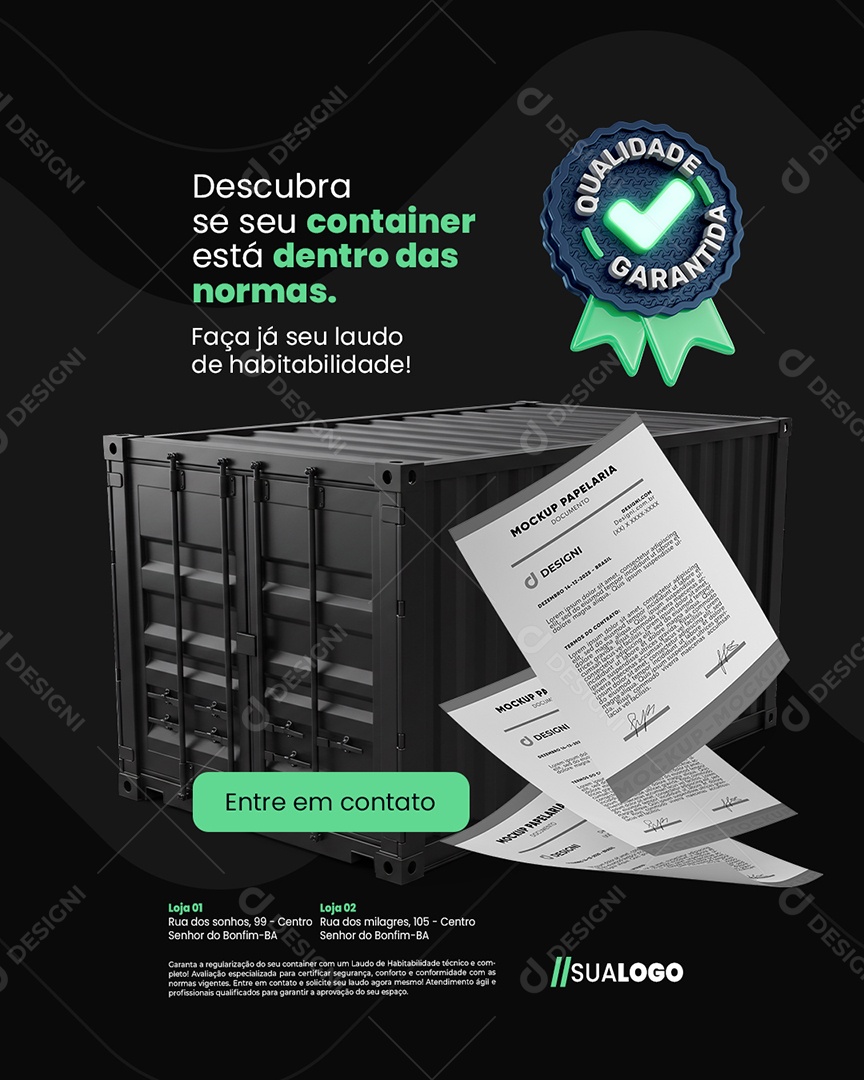 Laudo de Habitalidade Qualidade Garantida Entre em Contato Social Media PSD Editável