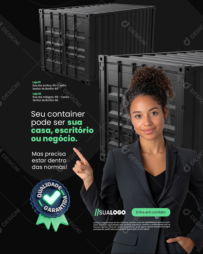 Laudo de Habitalidade Qualidade Garantida Seu Container Social Media PSD Editável